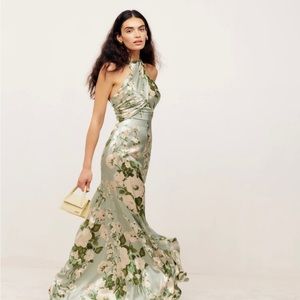 Reformation Veria Silk Dress in Tarragon Size 4